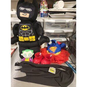Build A Bear BABw Super girl outfit W Red Boots, Lego Batman, Extra Cape, Joker